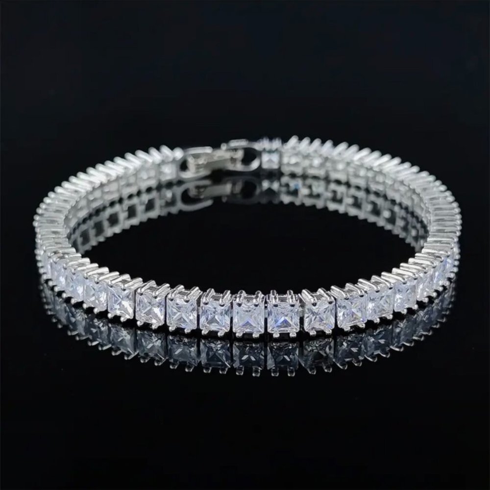 NEW 3MM PRINCESS S925 STERLING SILVER DIAMOND BRACELET
